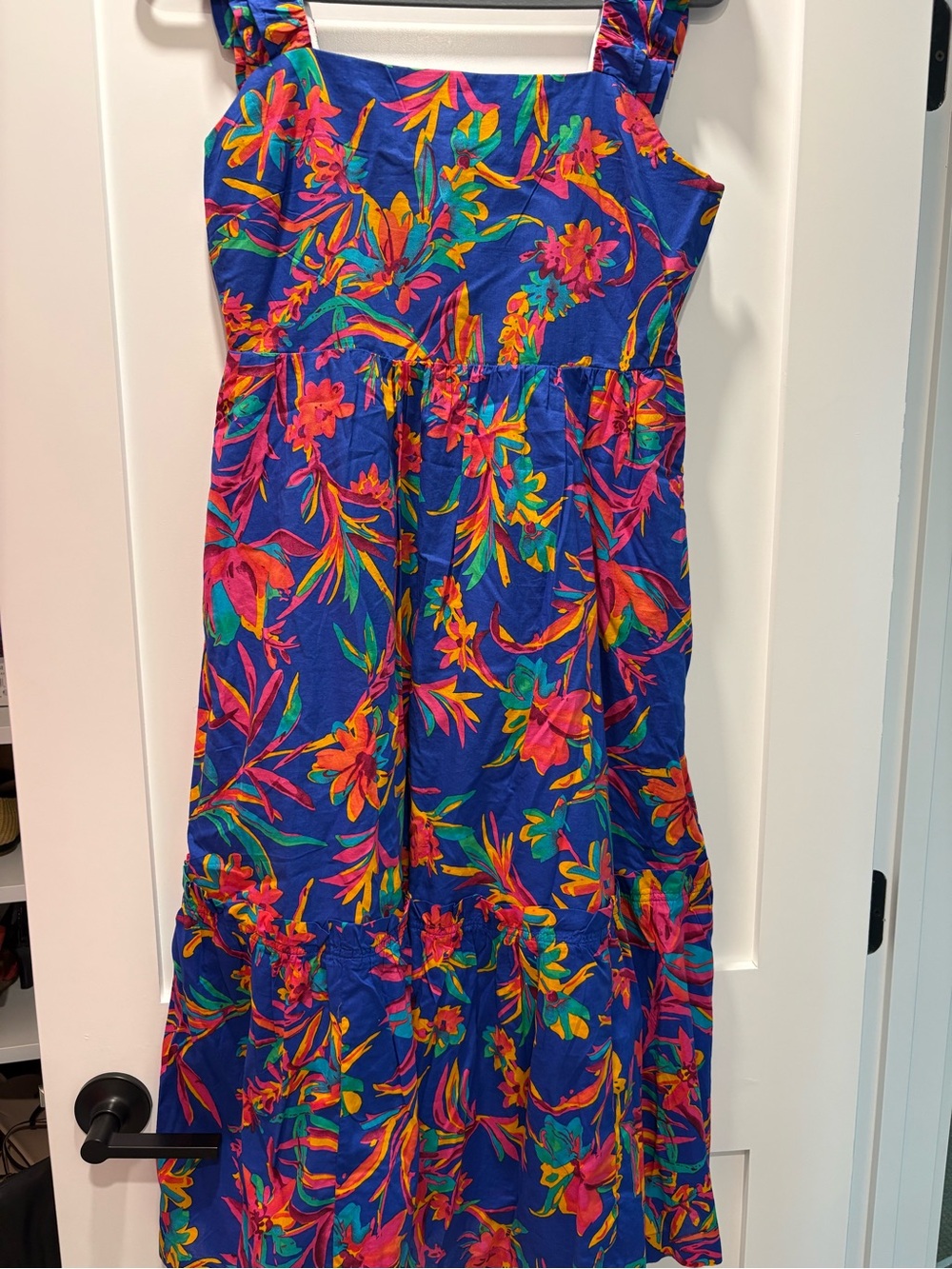 J. Crew Factory Bright Blue Floral Sundress with Pink & Green Accents
